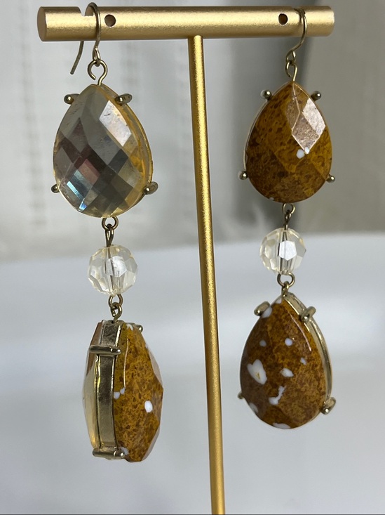 Jewelry - Gold-Tone Brown Stone 2-Sided Teardrop Crystal Dangle Earrings